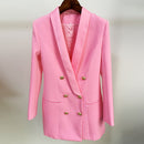 TOP QUALITY 2022 Newest Designer Blazer Jacket Women's Lion Buttons Double Breasted Satin Shawl Collar Long Brazer