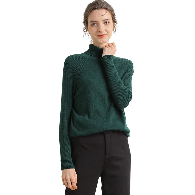 Women Turtleneck Merino Wool Cashmere Sweater Long Sleeves Autumn Winter Sweater Women&