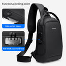 Fenruien Men Shoulder Bag for 9.7" iPad USB Charging Chest Bag Short Trip Water Repellent Crossbody Bag Black 2020 New