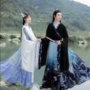 Hanfu de talla grande 6XL para parejas, ropa bordada tradicional china, disfraz de Halloween para adultos, Hanfu negro y azul para hombres y mujeres