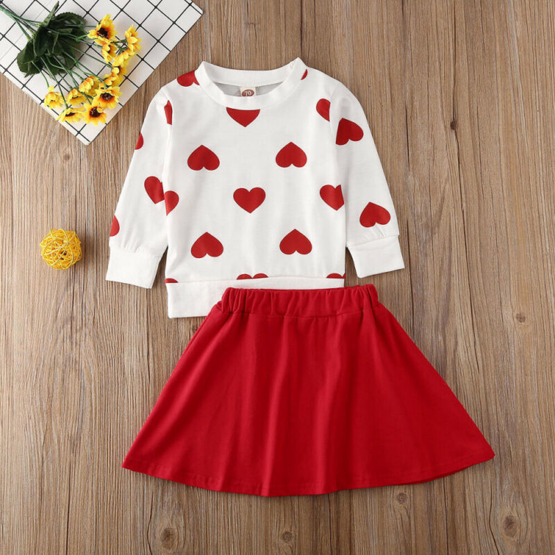 Neue Kleinkind Kinder Baby Mädchen Valentinstag Kleidung Langarm Liebe Herz Gedruckt Shirt Tops Tutu Rock 2 Stücke Outfits Set