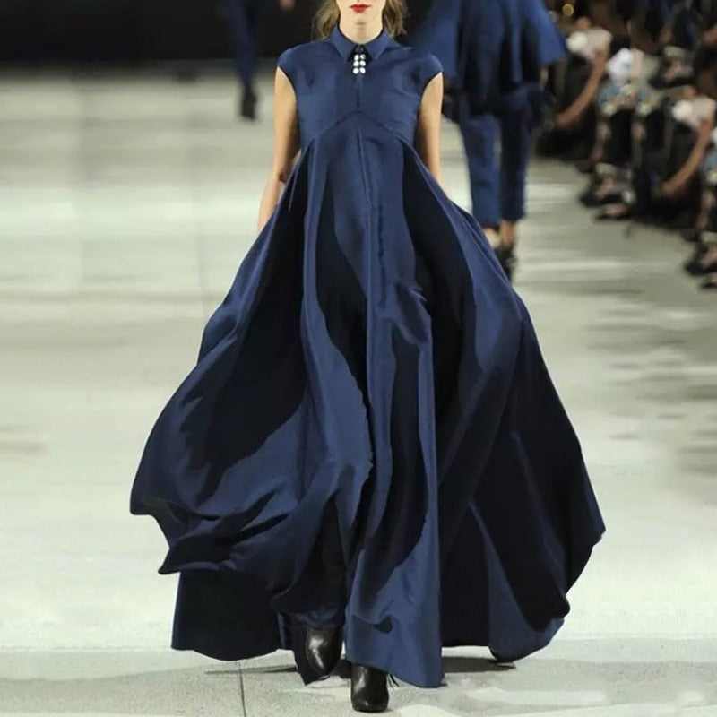 Bohemain Maxi Long Dress Vintage Turn-down Collar Dress Casual Robe Femme 2022 VONDA Casual Vestidos Femininas