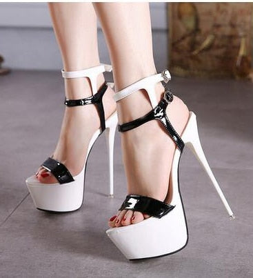 Aneikeh Ankle Strap Heels Platform Sandals Party Shoes For Women Wedding Pumps 16cm High Heels Sequined Gladiator Sandals Black