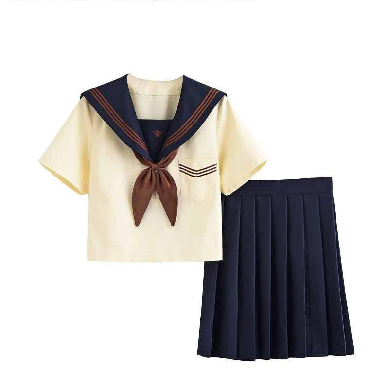 School girl Uniform Japanese Class Navy Sailor School Uniforms Students Clothes For Girls Anime COS Sailor Navy Suit beige