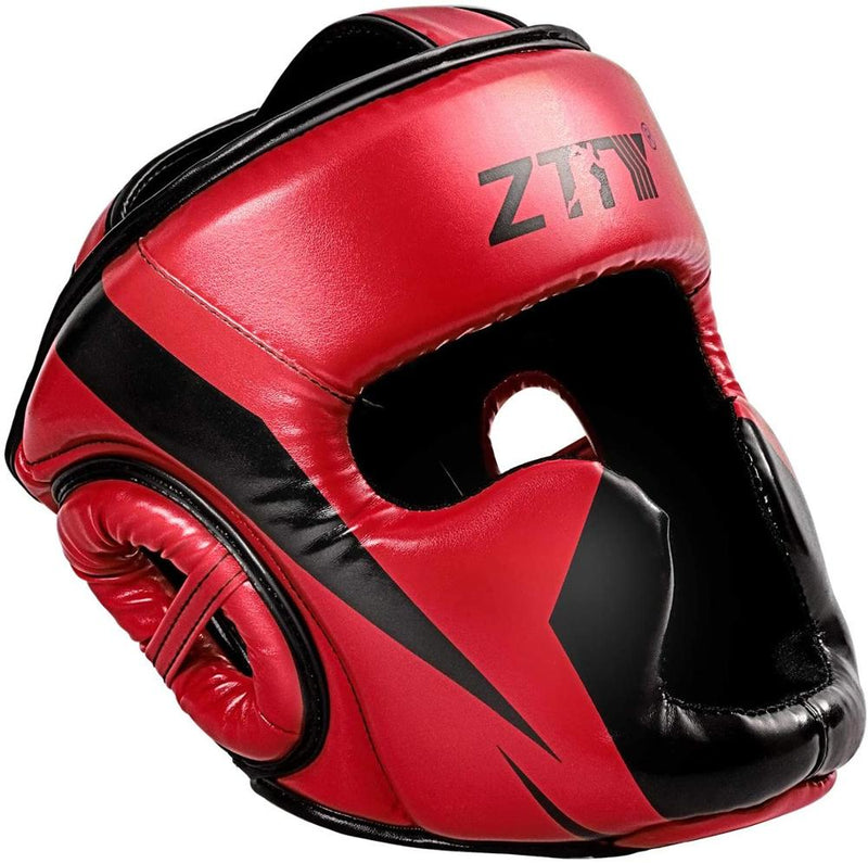 Casco de boxeo de cobertura completa ZTTY Muay Thai, casco de entrenamiento de cuero PU, casco de boxeo, equipo de gimnasio, protector de cabeza de Taekwondo