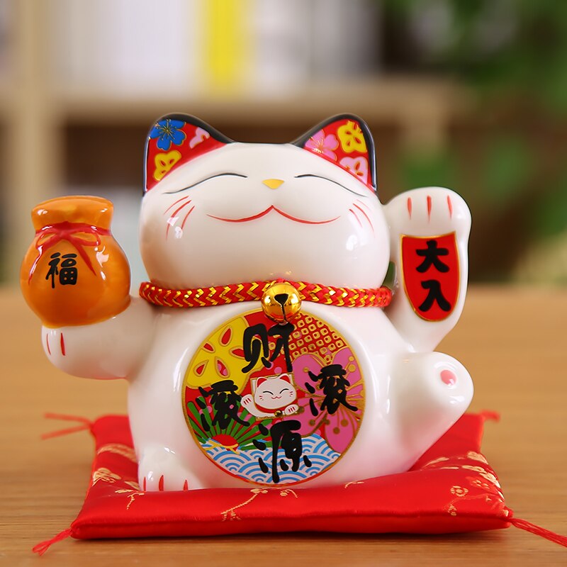 5 Zoll Maneki Neko Glückskatze Ornament Keramik Glückskatze Statue Home Dekoratives Geschenk Feng Shui winkendes Katzensparschwein