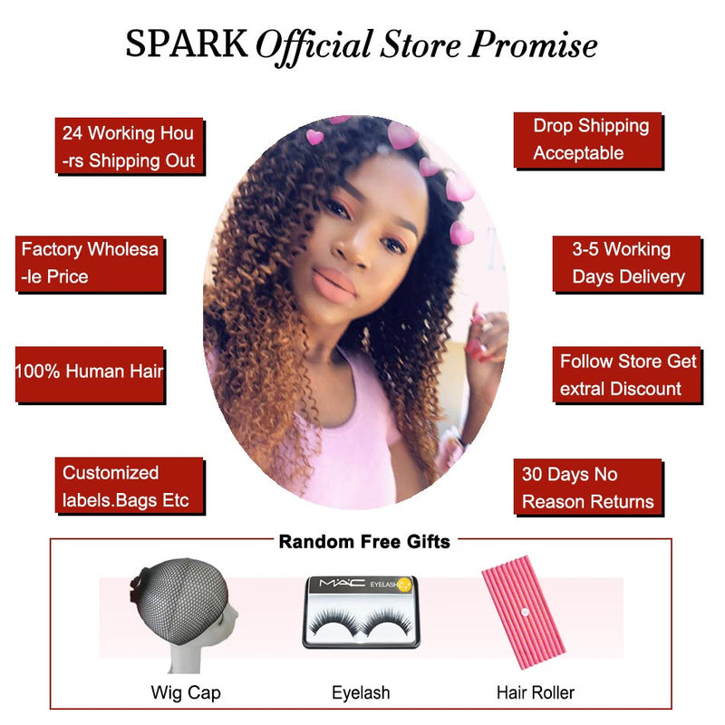 Ombre SPARK Brazilian Human Hair Weave Bundles With Closure Afro Kinky Curly Hair With Closure Remy Human Hair Extensions Black