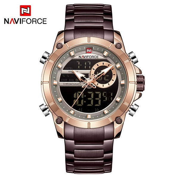 NAVIFORCE Sport Herrenuhren Mode Nizza Digital Quarz Armbanduhr Stahl Wasserdicht Doppelanzeige Datum Uhr Relogio Masculino
