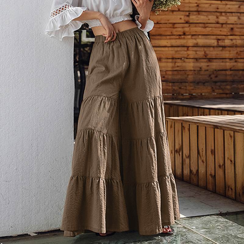 Vintage Women's Wide Leg Trousers ZANZEA 2022 Solid Pants Casual Elastic Waist Long Pantalon Palazzo Female  Turnip