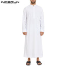 Muslim Men Jubba Thobe Long Sleeve Solid Color Breathable Robes 2022 Stand Collar Islamic Arabic Kaftan Men Abaya S-5XL INCERUN