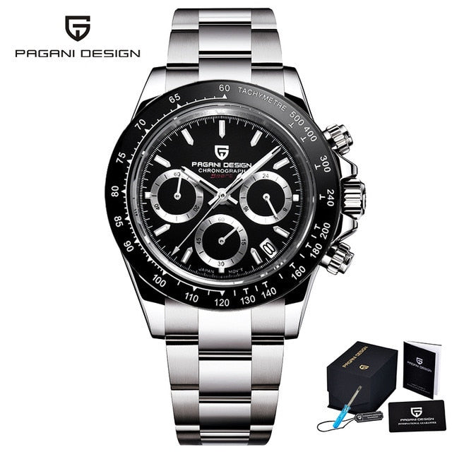 PAGANI DESIGN Herren Quarz Armbanduhr Luxus Saphirglas Sportuhr Kautschukband Chronograph Uhren Herren Japan VK63 Uhr Man