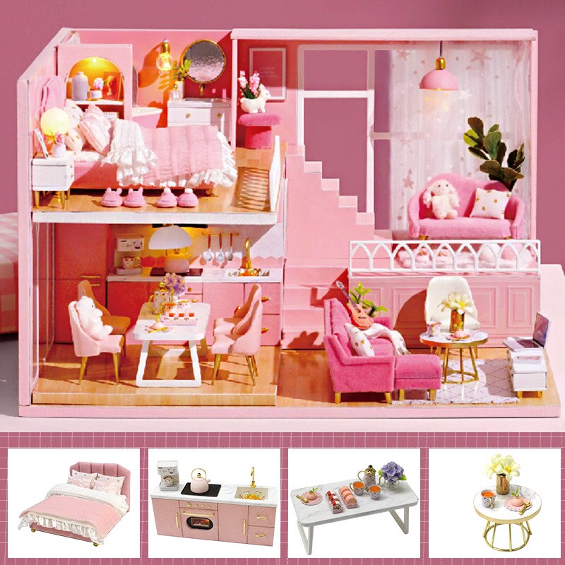 Cutebee Modulares Haus Zubehör DIY Miniatur Puppenhaus Möbel Kleines Puppenhaus Mini Apartment Geschenk für befreundete Kinder