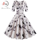 Vestido de otoño con estampado de flores para mujer, vestido informal de invierno de media manga, vestido Vintage elegante, vestido pinup para mujer, vestidos de fiesta de oficina