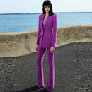 HIGH QUALITY Newest 2023 Runway Designer Suit Set Women's Single Button Blazer Flare Pants Suit Fluorescent Purple