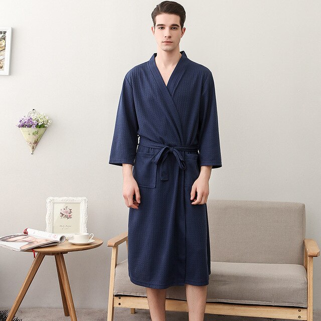 Frauen Sommer 2021 Langer Weicher Bademantel Pyjama Kimono Solide Waffel Bademantel Mit Schärpen Morgenmantel Nachtwäsche Weibliche Homewear