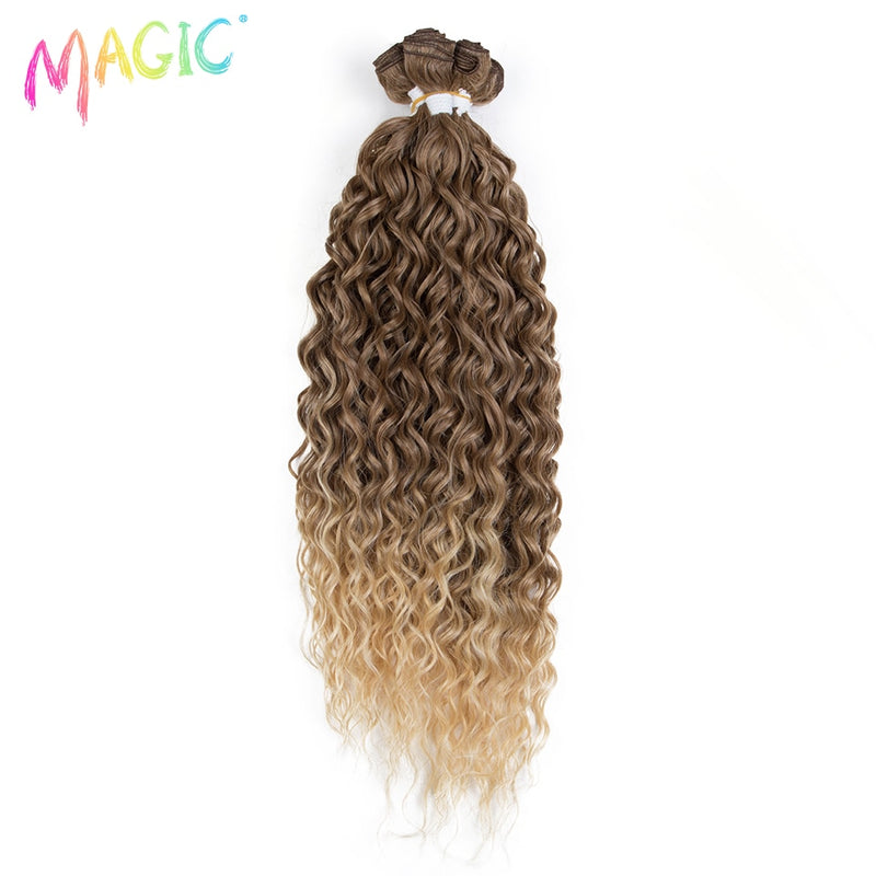 Magic Synthetic 6PCS 24 26 28inches Kinky Curly Hair Bundles Ombre Blonde Farbe Fake Hair Extensions Curly Hair Accessories