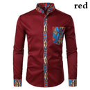 Dashiki African Herrenhemd Patchwork Pocket Africaine Print Shirt Herren Ankara Style Langarm Design Kragen Herrenhemden