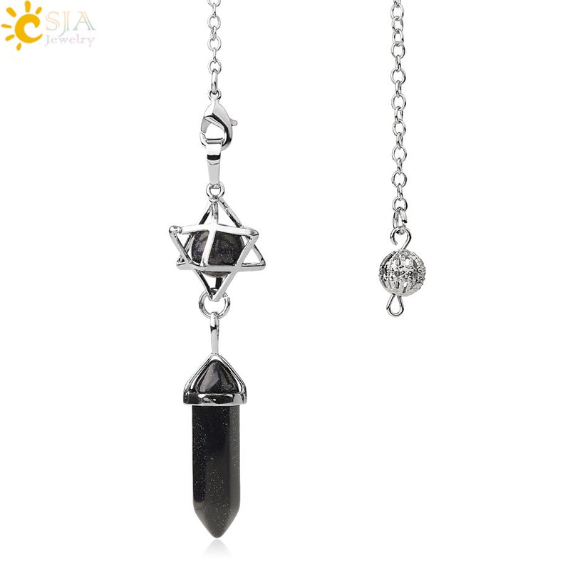 CSJA Natural Stone Quartz Pendulum for Dowsing Divination Hexagonal Crystal Merkaba Esotericism Shuttle Spiritual Pendulo G517