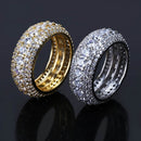 Five Rows CZ Stone Ring Iced Out Bling Wedding Ring Band Gold Silver Color for Men Women