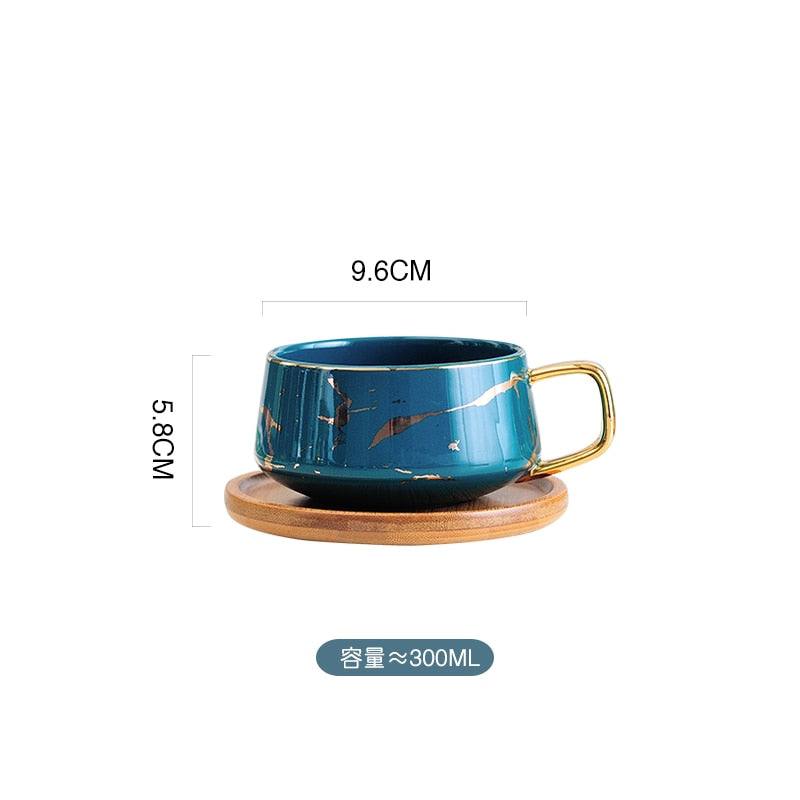 Tazas de café de cerámica de mármol nórdico de lujo, tazas de café condensadas, café, té, desayuno, tazas de leche, juego de platillo con plato, cuchara, juego Ins