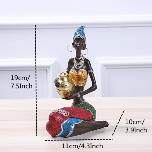 VILEAD 19cm 22cm Resin Ethnic Style African Beauty Figurines Creative Vintage Interior Decoration Crafts Ornaments For Home Gift