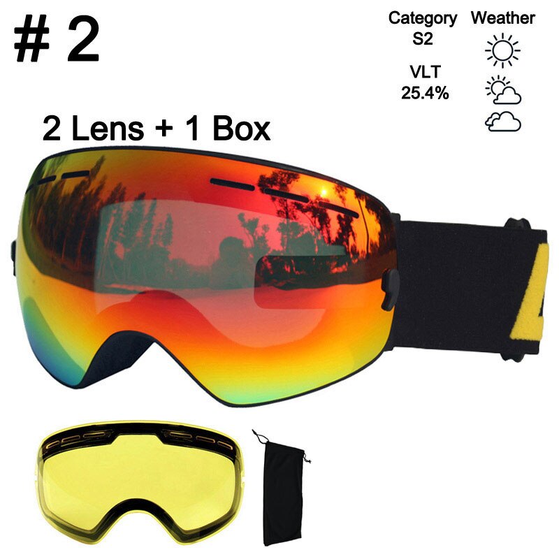 LOCLE, gafas de esquí antivaho, gafas de esquí UV400, gafas de esquí de doble capa, gafas de nieve para Snowboard, gafas de esquí con una lente brillante