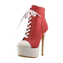 Botines con cordones de plataforma de lona para mujer de Onlymaker, botines de aguja sexis a la moda de talla grande con cremallera lateral de tacón alto de 16cm