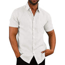 Men's Casual Cotton Linen Shirts Summer Short Sleeve Linen Turn-Down Collar Shirts Handsome Men Shirts