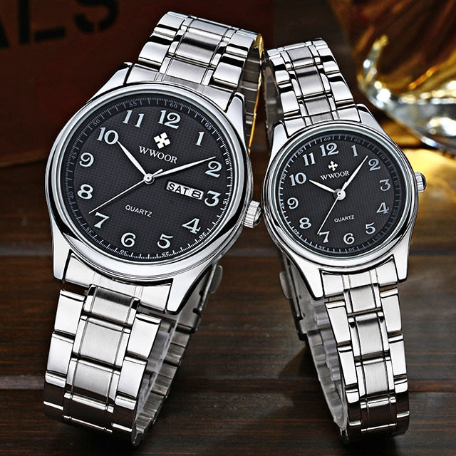 WWOOR Fashion Lovers Uhren für Männer Frauen wasserdichte arabische Uhr Silber Edelstahl Paar Casual Damen Quarz Armbanduhr