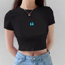 Fashion Cartoon Blue Butterfly Print Crop Top Harajuku O Neck Cropped T Shirt Cute Women T-shirt Gothic Women Tshirt Streetwear