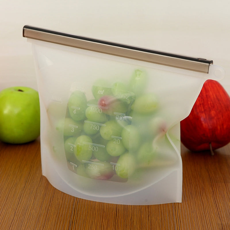 Bolsa de silicona de 500/1000/1500/3000ML para guardar alimentos, frutas, pan, galletas, contenedor sellado al vacío para herramientas de almacenamiento de refrigeración