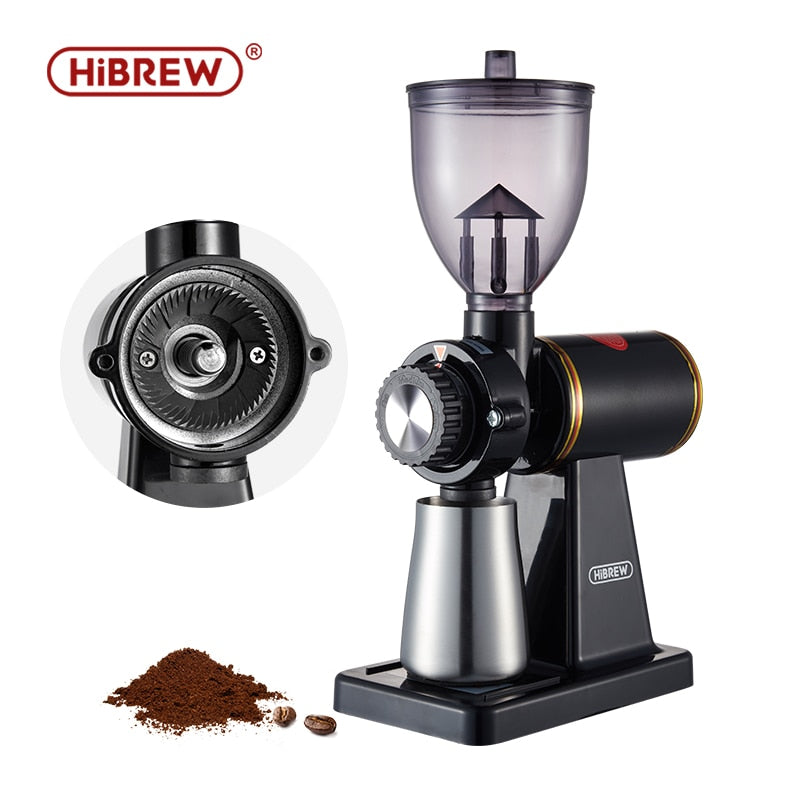 HiBREW Elektrische Kaffeemühle mit 8 Einstellungen für Espresso oder American Drip Coffee Langlebiges Flachgrat-Druckgussgehäuse G1