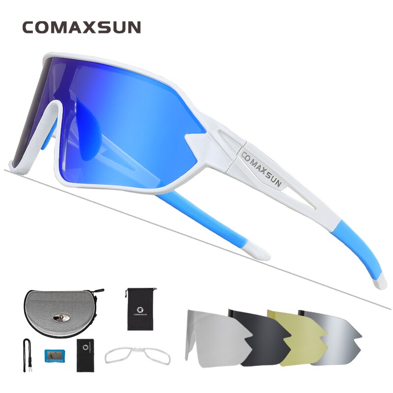 COMAXSUN Polarisierte Fahrradbrille 5 Linsen MTB Rennrad Sport Spiegel Sonnenbrille Reitbrille Anti-UV400 Fahrradbrille