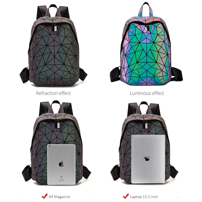 Set Backpacks Women Geometric Luminous Backpack School Purse Holographic Noctilucent Travel Bagpack Female Student Rucksack 2021