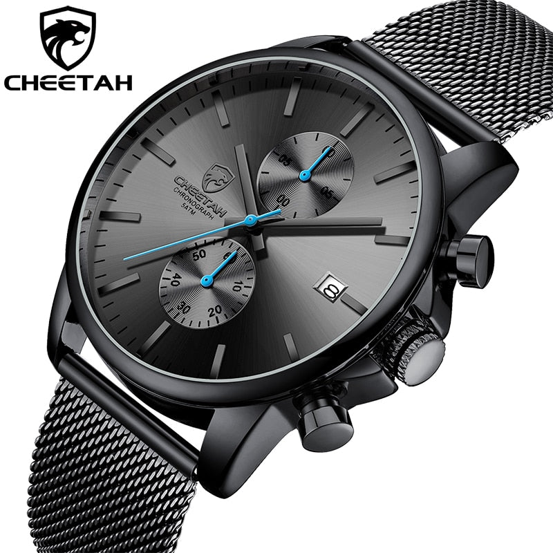 New CHEETAH Mens Watches Top Luxury Brand Fashion Sports Quartz Watch Men Stainless Steel Chronograph Clock Relogio Masculino