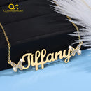 Collares de mariposa personalizados nombre personalizado Bling Iced Out colgante oro cadena de acero inoxidable collar con nombre de cristal para mujer