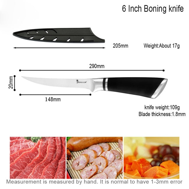 6 7 8 Zoll Boning Kochmesser Edelstahl Küchenmesser für Knochen Fleisch Fisch Obst Gemüse Lachs Sushi Petty Raw Filetieren