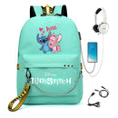 Disney Kawaii Stitch Bag Zipper USB Charging Mochila Capacity Backpack Women Kpop School Bags for Teenage Girls Students