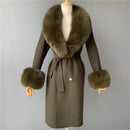 Abrigo De lana 2020 para mujer, Pied De Poule, cuello De piel De zorro Natural, mezclas De lana De Cachemira, prendas De vestir exteriores largas, ropa De calle para mujer