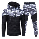 Men Causal Camouflage Patchwork Sets Camo Zipper Jacket+Pants 2PC Tracksuit Sportwear Hoodies Sweatshirt Pant Suit Plus Size