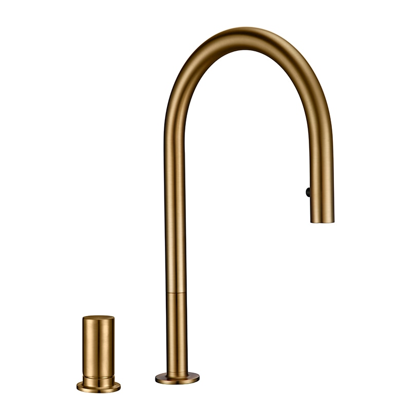 Smesiteli New Faucet Invisible Pull Out Sprayer Head Double Hole Single Handle Hot And Cold Solid Brass Kitchen Sink Mixer Tap