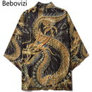 Bebovizi Harajuku Chinese Golden Dragon Kimono Men Women Japanese Streetwear Traditional Cardigan Yukata Male Haori Obi Clothes
