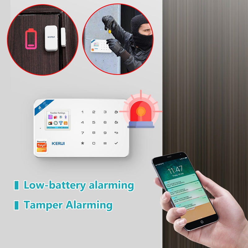 KERUI W181 WIFI GSM Home Security Tuya Smart Alarm System APP-Steuerung Drahtloser Türsensor PIR-Bewegungsmelder Einbruchalarm-Kit