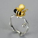 Lotus Fun Natural Gemstone 18K Gold Bee and Dripping Honey Rings Real 925 Sterling Silver Rings for Women Handmade Fine Jewelry