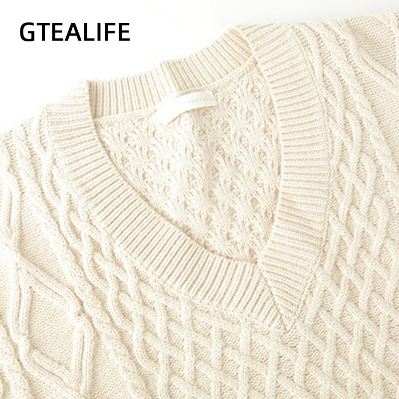 Gtealife, chaleco para mujer, suéter de punto con cuello en V de estilo combinable con todo, suéter de ocio para estudiantes sin mangas, chaleco Vintage para mujer