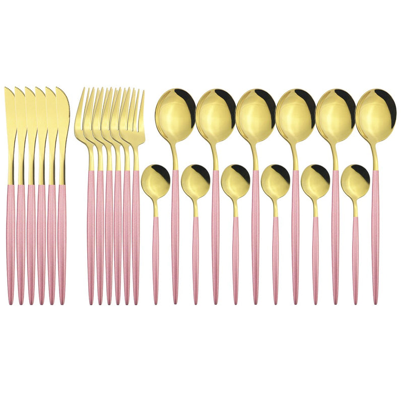 24Pcs/Set Stainless Steel Dinnerware Set Mix Gold Cutlery Set Dinner Knife Fork Coffee Spoon Tableware Kitchen Silverware Sets