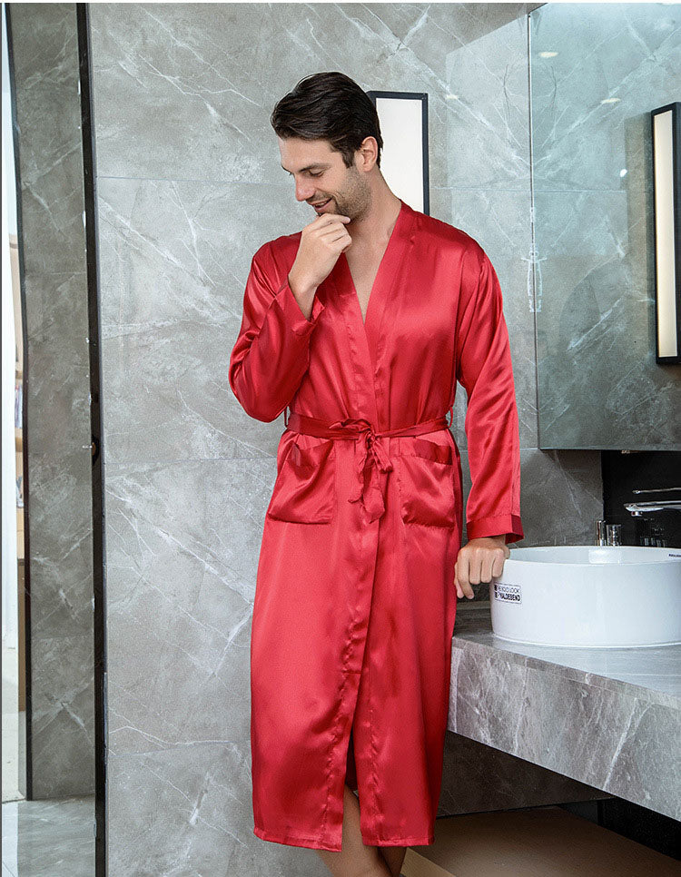 Groomsman Robe Summer Casual Sleepwear V-neck Kimono Yukata Bathrobe Gown Men Silk Satin Nightgown Nightwear Home Clothes Xxl