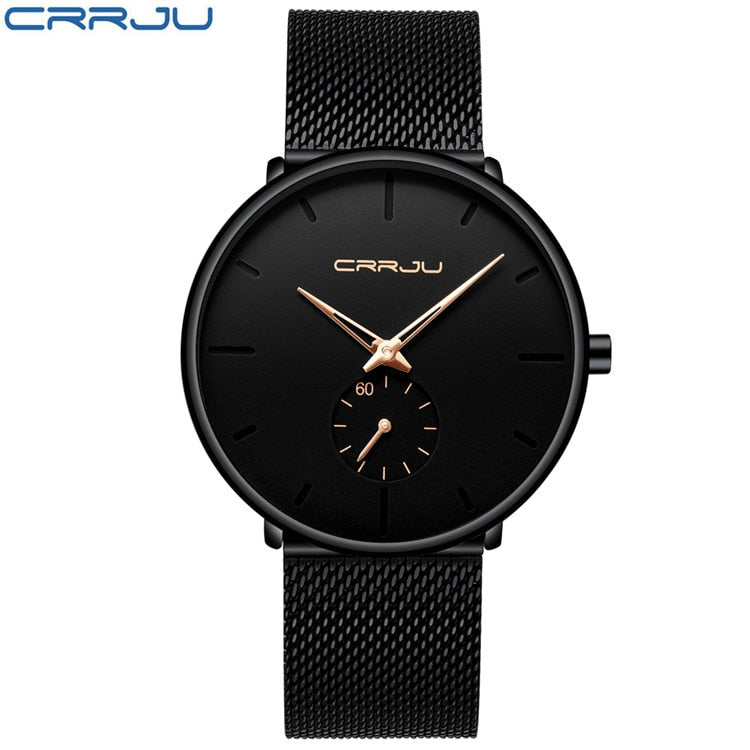 CRRJU Relojes para hombre Ultrafino Minimalista Impermeable - Reloj de pulsera de moda para hombre Vestido unisex con banda de malla de acero inoxidable