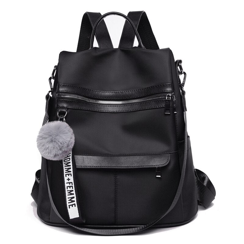 Backpack waterproof Oxford cloth material 2022 new simple college style bag youth girl backpack gift hair ball pendant