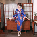Onesize Female Japanese Kimono Bathrobe Gown V-neck Satin Evening Party Prom Gown Vintage Cosplay Costume Full Sleeve Gown